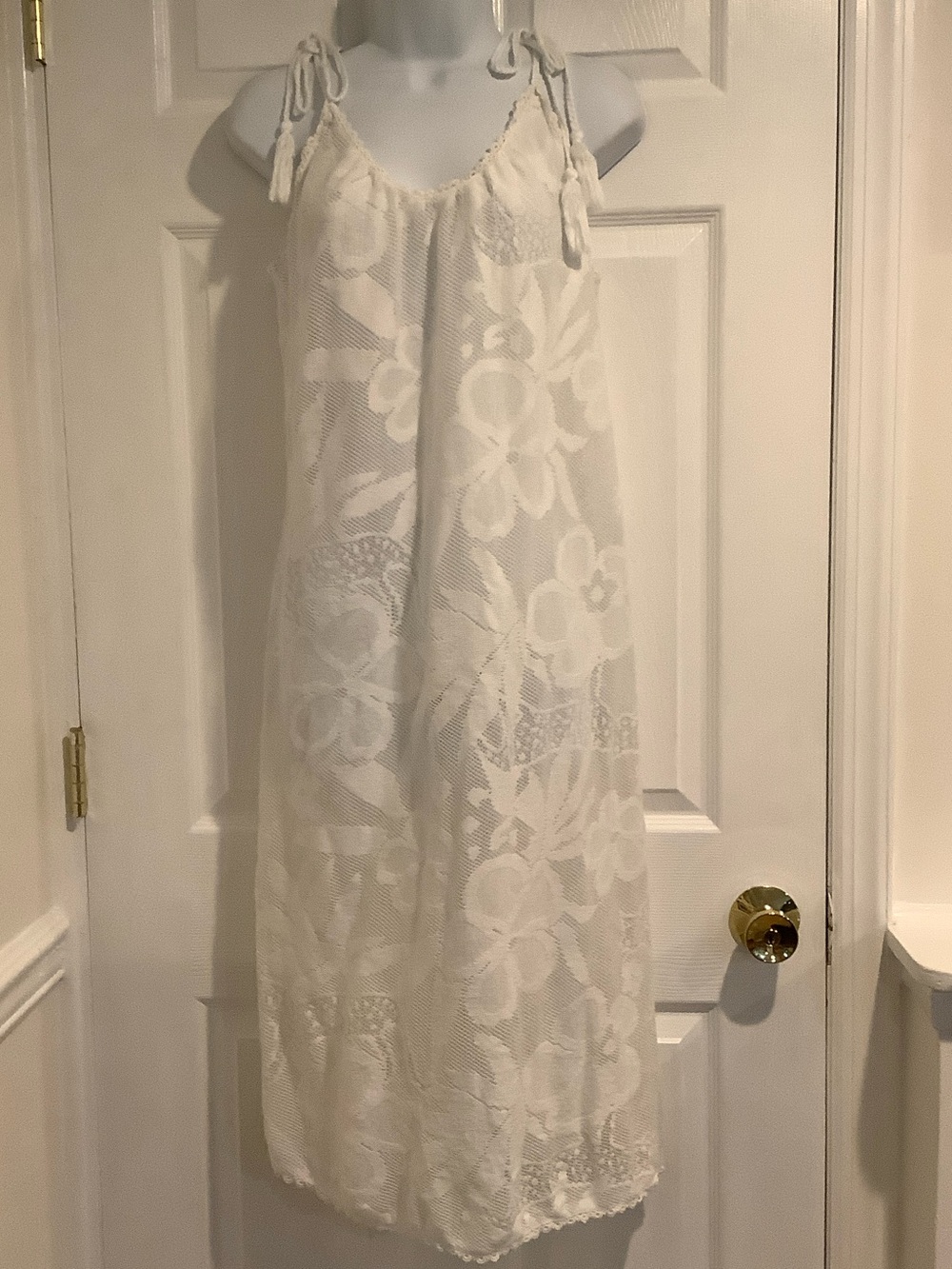 AERIE White Open Knit Crochet Mesh Tassled Tie Shoulder Boho Dress Cover Up L